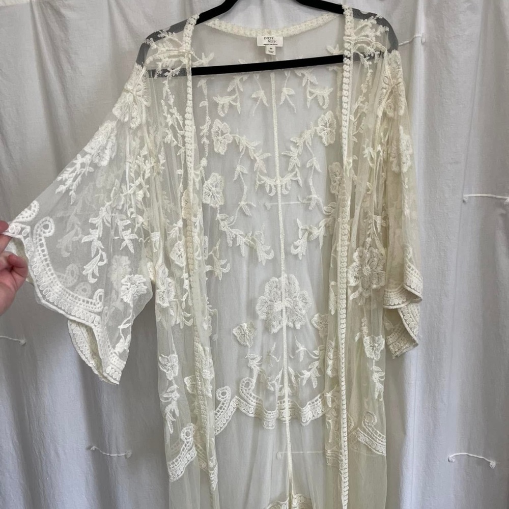 Cream Lace Robe with Intricate Patterns